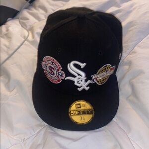 New Era Black 59FIFTY Cap with White and Red Logos